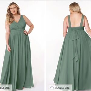 Azazie Kora Eucalyptus Ruched Maxi Dress for Wedding Guest A16